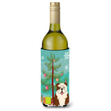 Caroline'S Treasures Bb4246Literk Merry Christmas Tree English Bulldog Brindle White Wine Bottle Beverage Insulator Hugger, 75
