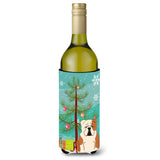 Caroline'S Treasures Bb4250Literk Merry Christmas Tree English Bulldog Fawn White Wine Bottle Beverage Insulator Hugger, 750Ml