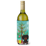 Caroline'S Treasures Bb4257Literk Merry Christmas Tree Dachshund Black Tan Wine Bottle Beverage Insulator Hugger, 750Ml, Multi