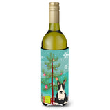 Caroline'S Treasures Bb4258Literk Merry Christmas Tree Bull Terrier Black White Wine Bottle Beverage Insulator Hugger, 750Ml,