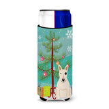 Caroline'S Treasures Bb4263Muk Merry Christmas Tree Bull Terrier White Michelob Ultra Hugger For Slim Cans, Multicolor