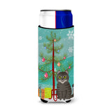 Caroline'S Treasures American Curl Cat Merry Christmas Tree Michelob Ultra Hugger For Slim Cans, Slim Can, Multicolor