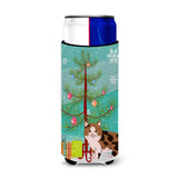 Caroline'S Treasures Manx Cat Merry Christmas Tree Michelob Ultra Hugger For Slim Cans, Slim Can, Multicolor