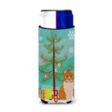 Caroline'S Treasures Merry Christmas Tree Ural Rex Cat Michelob Ultra Hugger For Slim Cans, Slim Can, Multicolor