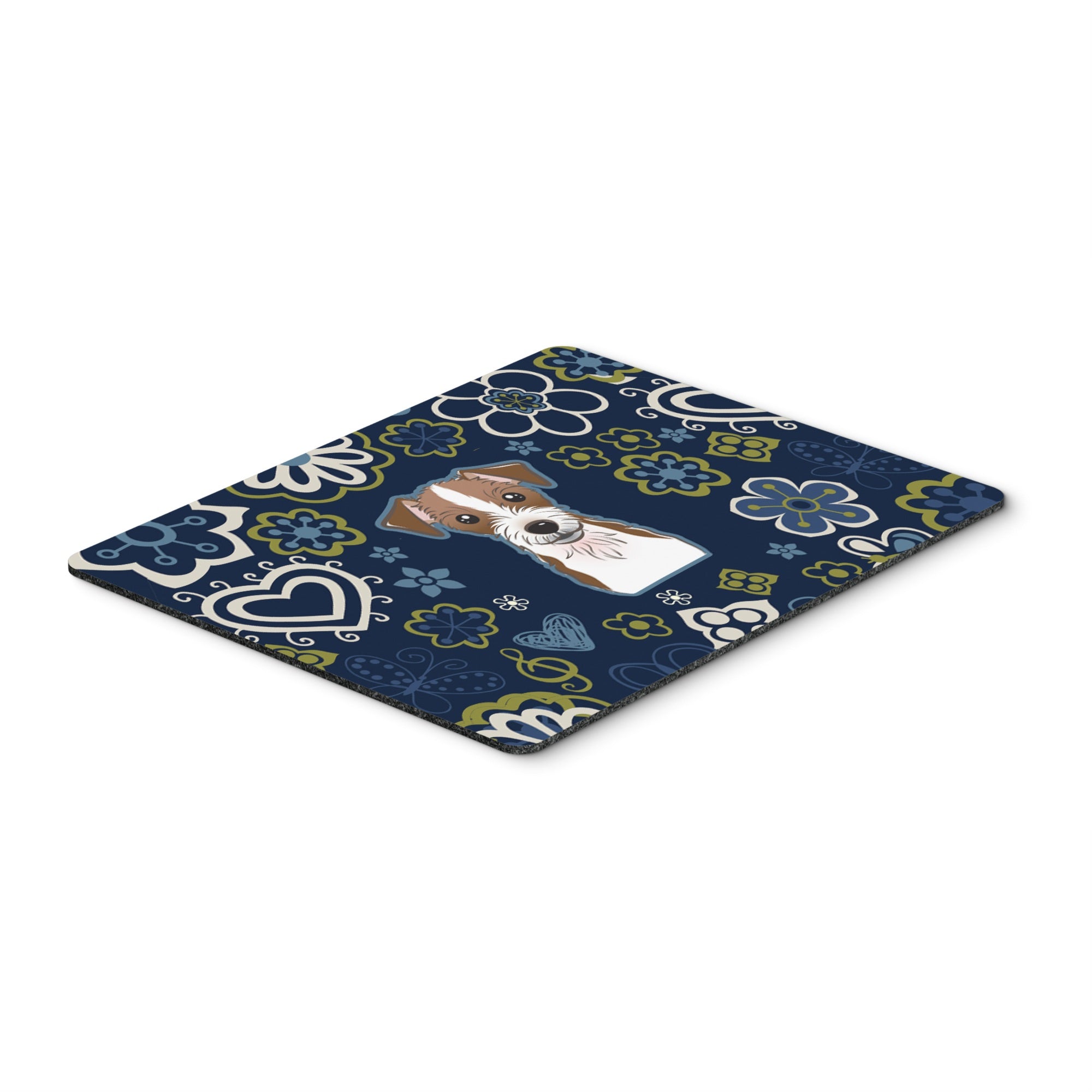 Blue Flowers Jack Russell Terrier Mouse Pad, Hot Pad Or Trivet