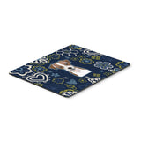 Blue Flowers Jack Russell Terrier Mouse Pad, Hot Pad Or Trivet