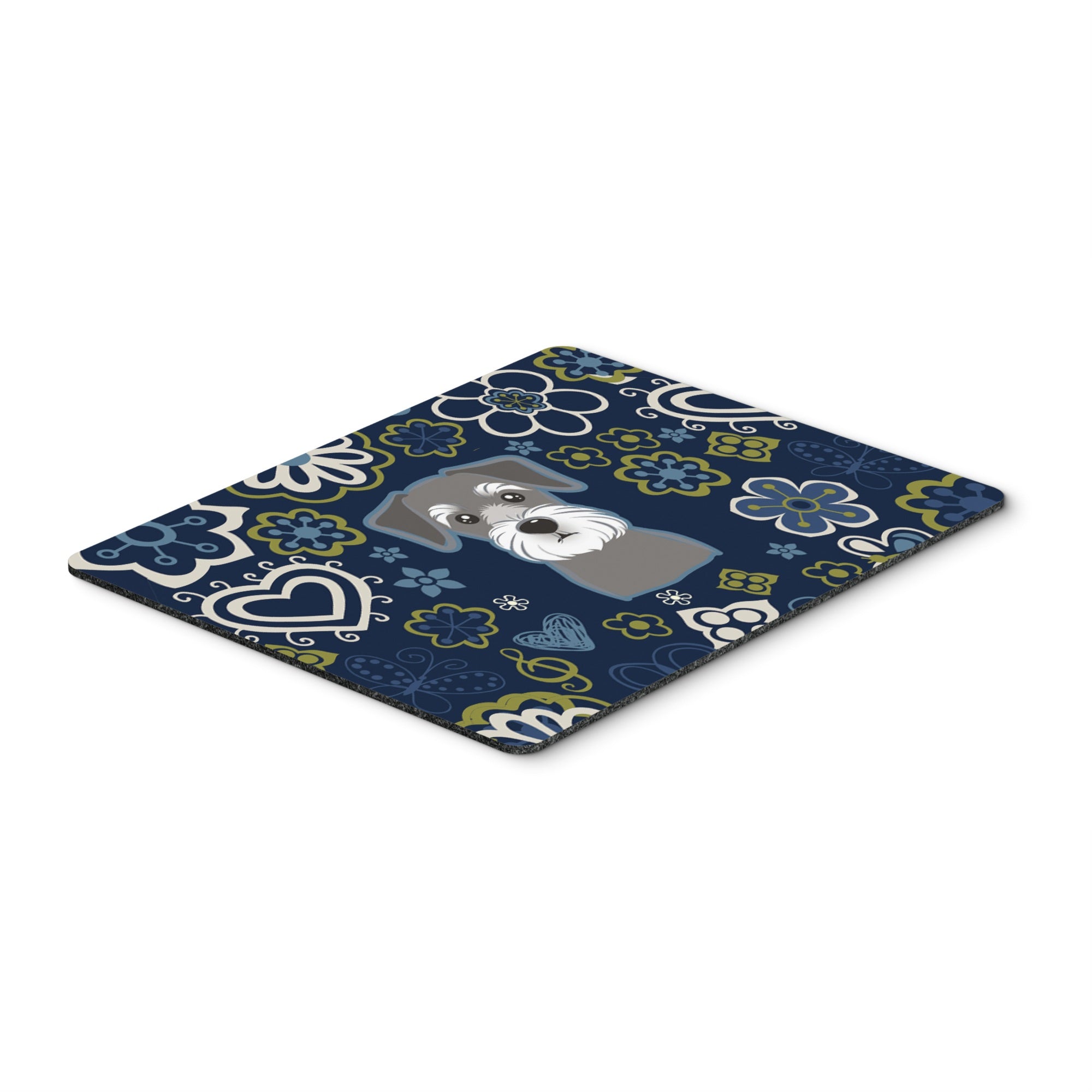 Blue Flowers Schnauzer Mouse Pad, Hot Pad Or Trivet