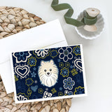 Blue Flowers Pomeranian Greeting Cards And Envelopes Pack Of 8