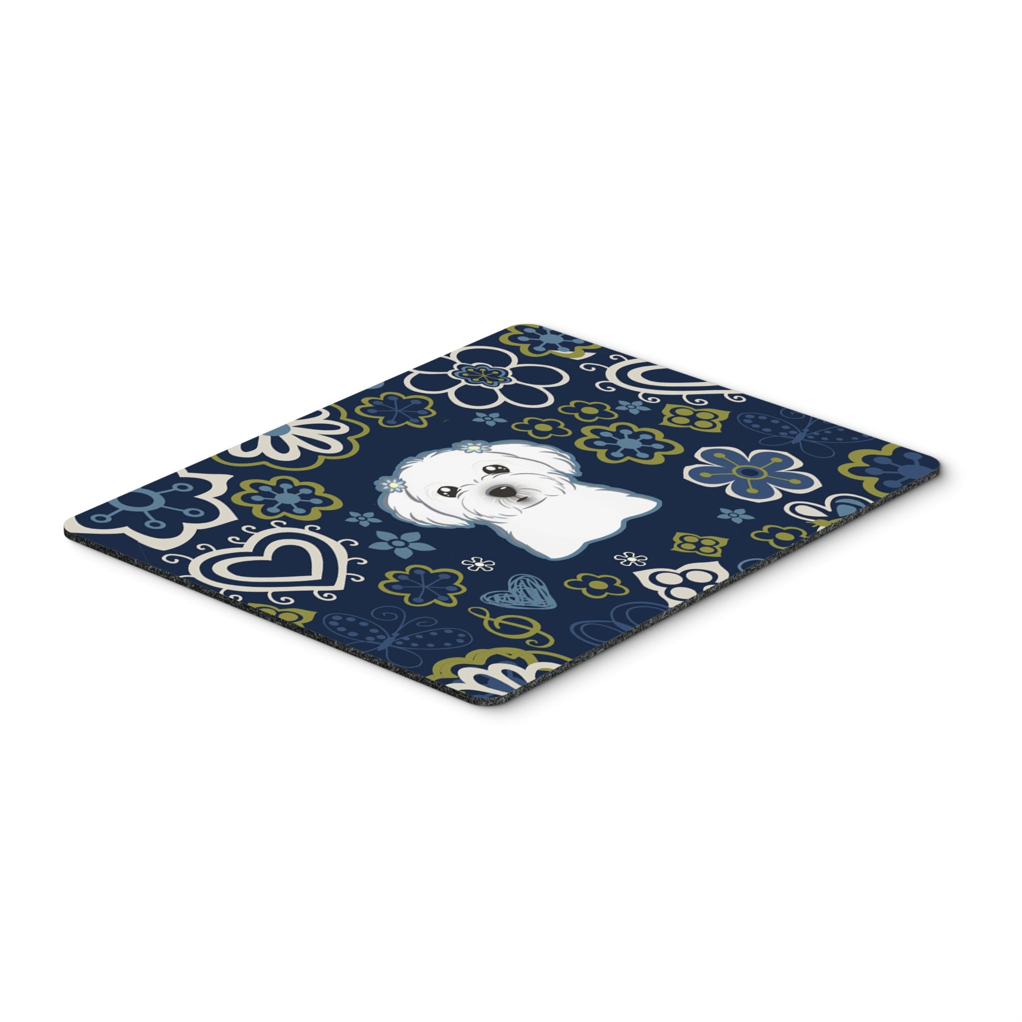 Blue Flowers Maltese Mouse Pad, Hot Pad Or Trivet