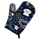 Caroline'S Treasures Blue Flowers Maltese, Large, Multicolor Oven Mitt