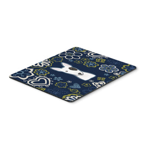 Blue Flowers Bull Terrier Mouse Pad, Hot Pad Or Trivet