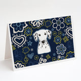Blue Flowers Dalmatian Greeting Cards And Envelopes Pack Of 8