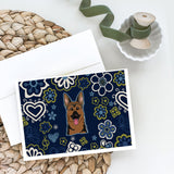 Blue Flowers German Shepherd Greeting Cards And Envelopes Pack Of 8