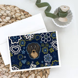 Blue Flowers Longhair Black And Tan Dachshund Greeting Cards And Envelopes Pack Of 8