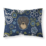 Blue Flowers Longhair Black And Tan Dachshund Fabric Standard Pillowcase