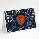 Blue Flowers Longhair Red Dachshund Greeting Cards And Envelopes Pack Of 8