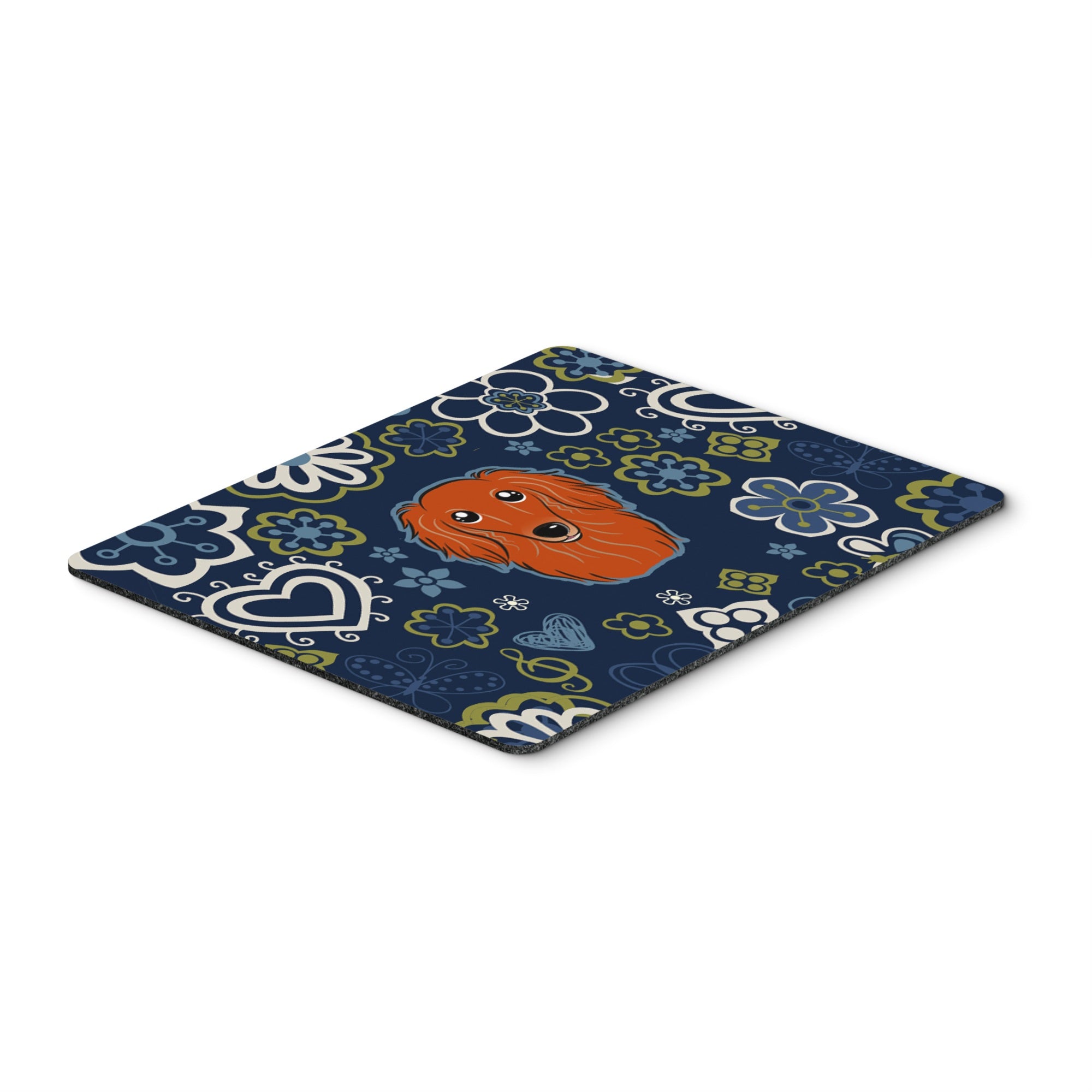 Blue Flowers Longhair Red Dachshund Mouse Pad, Hot Pad Or Trivet