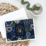 Blue Flowers Smooth Black And Tan Dachshund Greeting Cards And Envelopes Pack Of 8