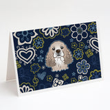Blue Flowers Cocker Spaniel Greeting Cards And Envelopes Pack Of 8