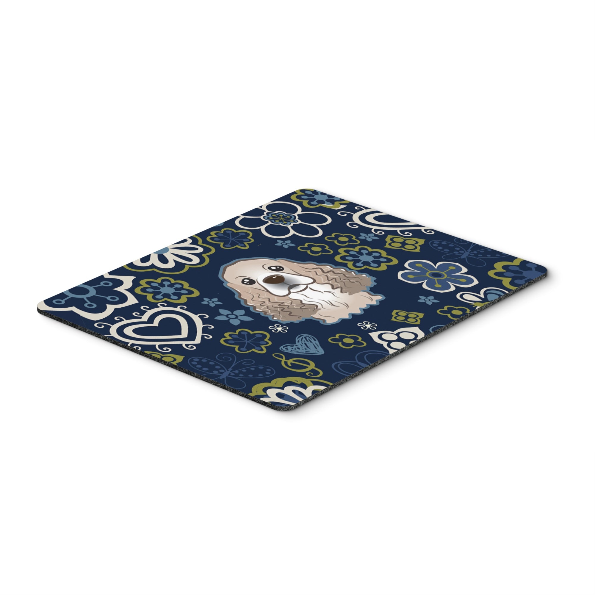 Blue Flowers Cocker Spaniel Mouse Pad, Hot Pad Or Trivet