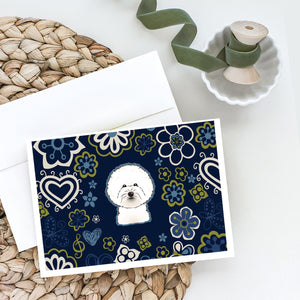 Blue Flowers Bichon Frise Greeting Cards And Envelopes Pack Of 8
