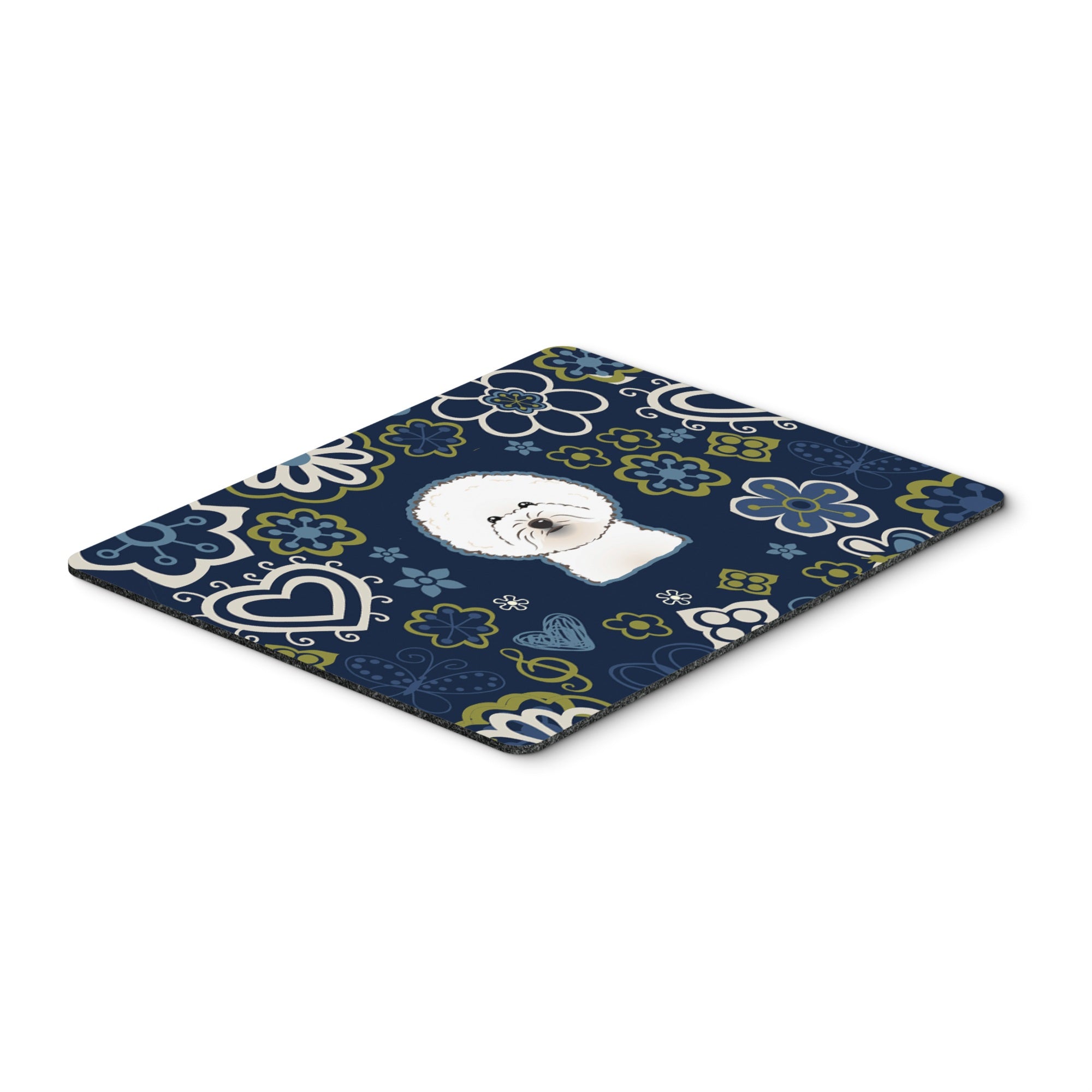 Blue Flowers Bichon Frise Mouse Pad, Hot Pad Or Trivet