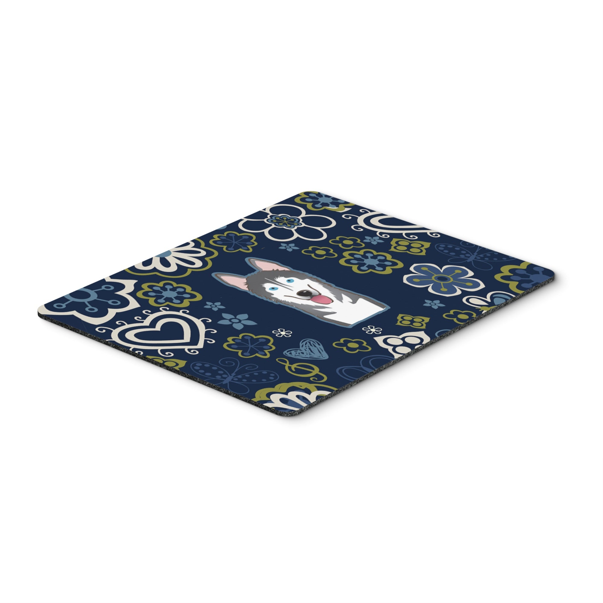 Blue Flowers Alaskan Malamute Mouse Pad, Hot Pad Or Trivet