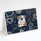 Blue Flowers English Bulldog Greeting Cards And Envelopes Pack Of 8