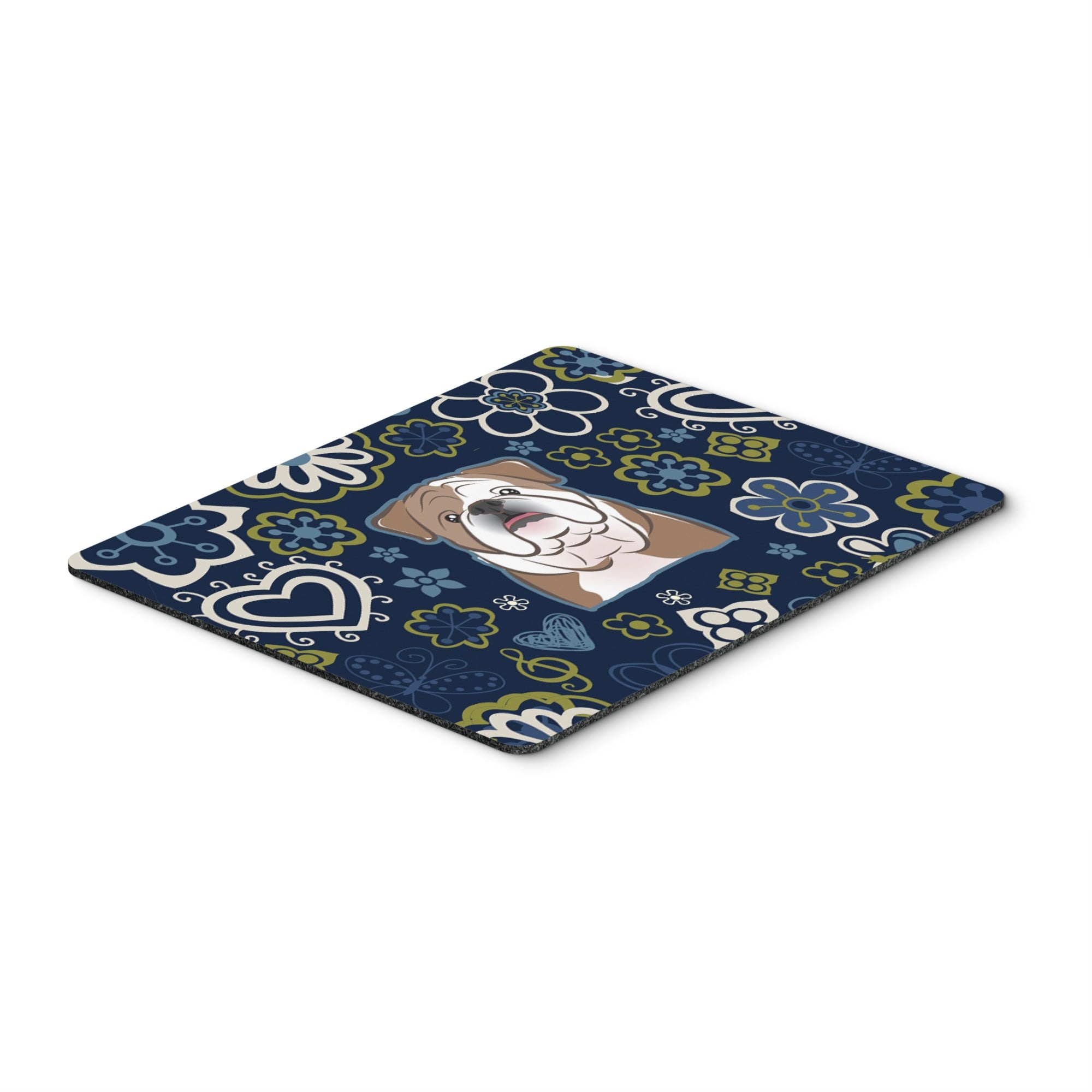 Blue Flowers English Bulldog Mouse Pad, Hot Pad Or Trivet