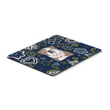 Blue Flowers English Bulldog Mouse Pad, Hot Pad Or Trivet