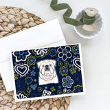 Blue Flowers White English Bulldog Greeting Cards And Envelopes Pack Of 8