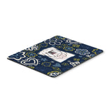 Blue Flowers White English Bulldog Mouse Pad, Hot Pad Or Trivet