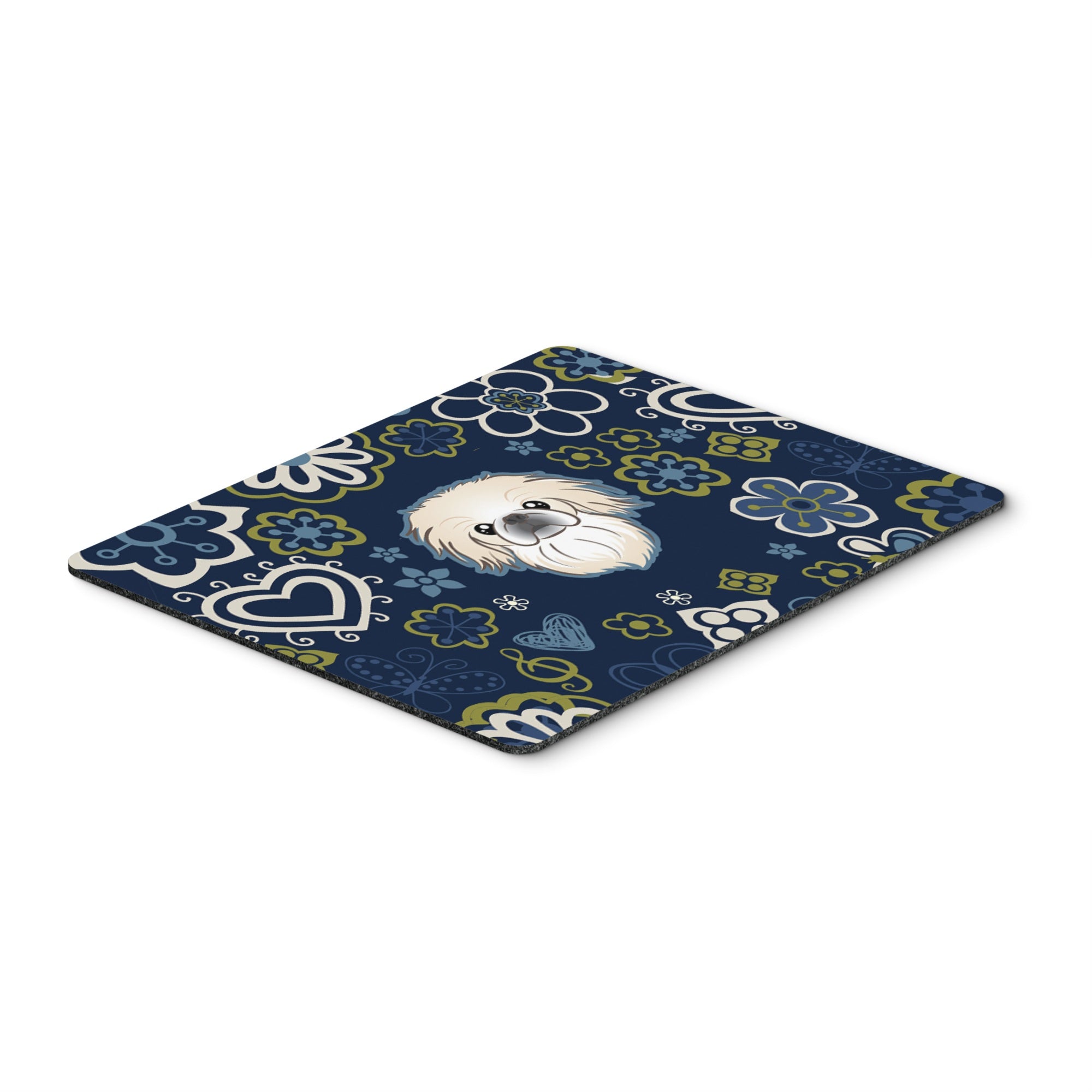 Blue Flowers Pekingese Mouse Pad, Hot Pad Or Trivet