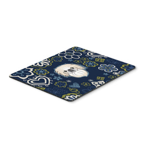 Blue Flowers Pekingese Mouse Pad, Hot Pad Or Trivet