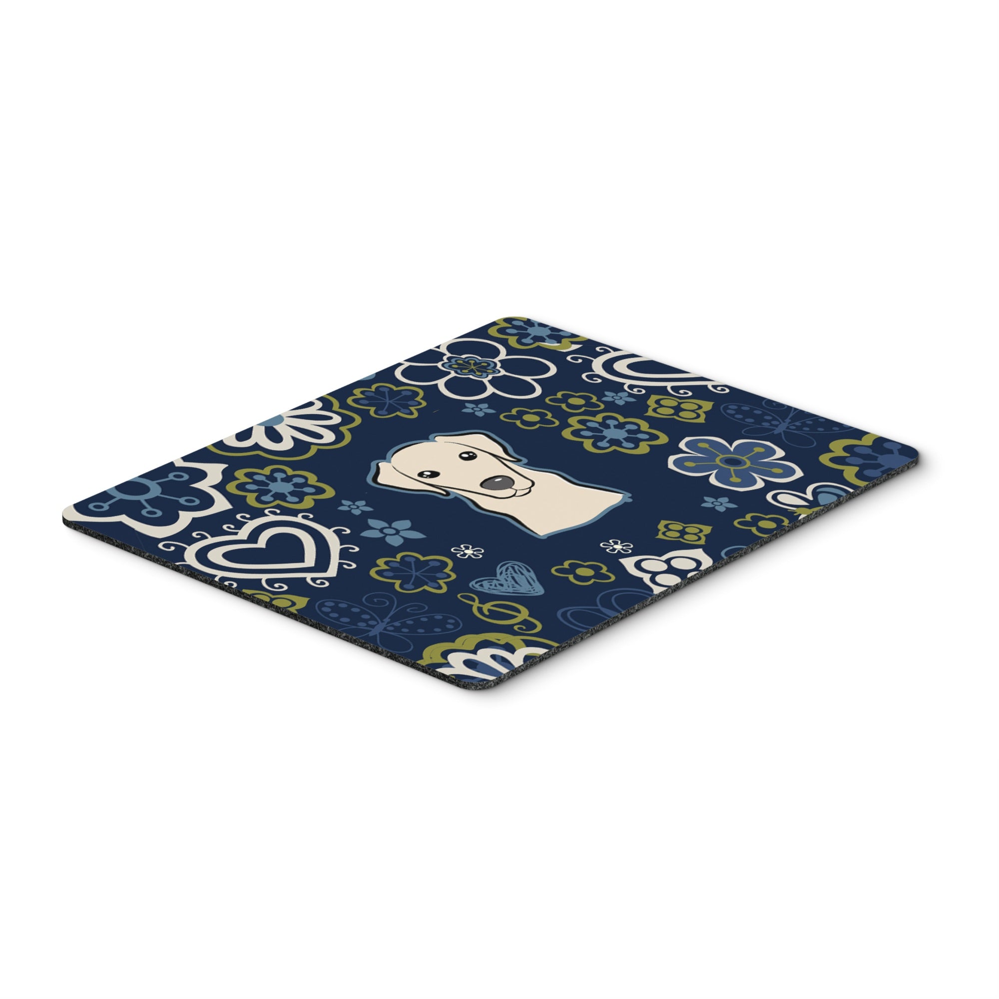 Blue Flowers Yellow Labrador Mouse Pad, Hot Pad Or Trivet