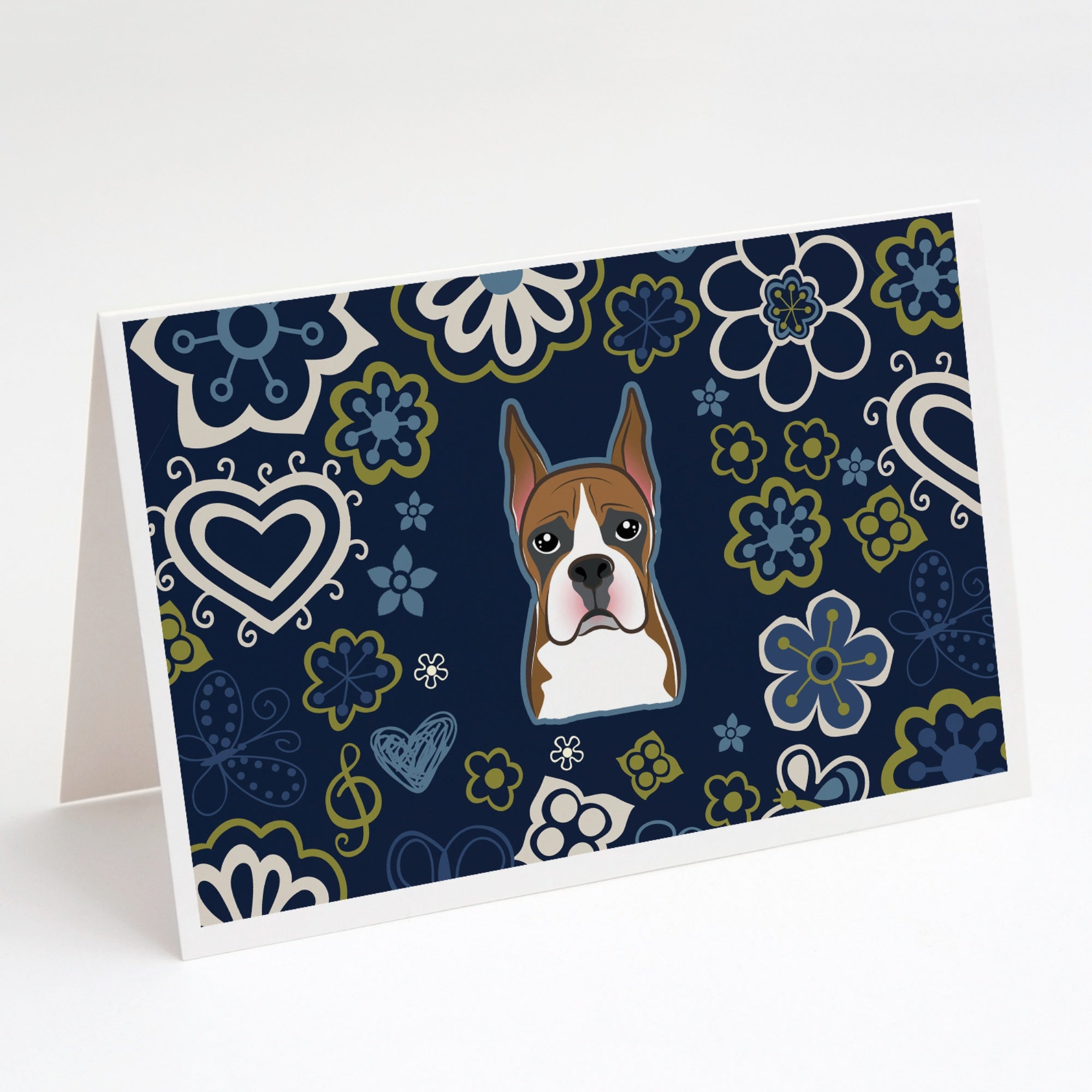 Blue Flowers Boxer Greeting Cards And Envelopes Pack Of 8