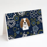 Blue Flowers Cavalier Spaniel Greeting Cards And Envelopes Pack Of 8