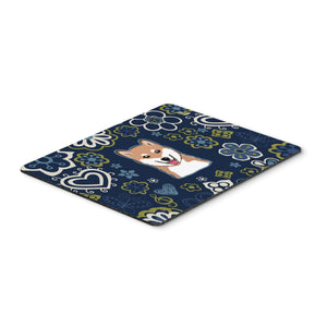 Blue Flowers Shiba Inu Mouse Pad, Hot Pad Or Trivet