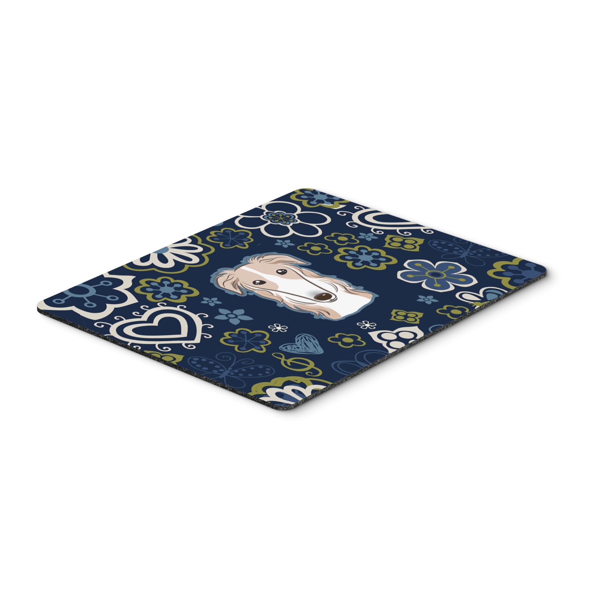 Blue Flowers Borzoi Mouse Pad, Hot Pad Or Trivet