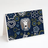 Blue Flowers Saluki Greeting Cards And Envelopes Pack Of 8