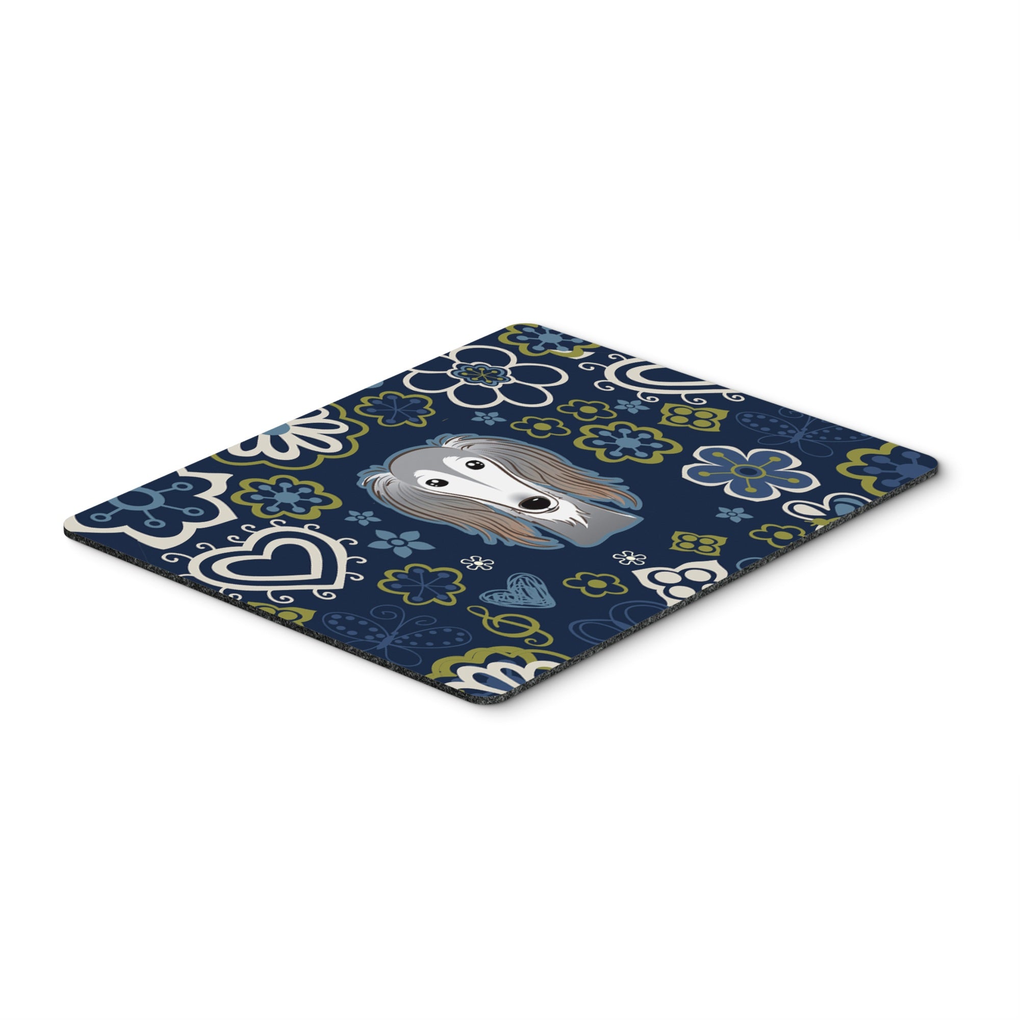 Blue Flowers Saluki Mouse Pad, Hot Pad Or Trivet