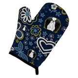 Caroline'S Treasures Blue Flowers Japanese Chin, Large, Multicolor Oven Mitt