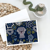 Blue Flowers Weimaraner Greeting Cards And Envelopes Pack Of 8