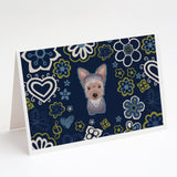 Blue Flowers Yorkie Puppy Greeting Cards And Envelopes Pack Of 8
