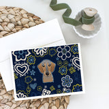 Blue Flowers Wirehaired Dachshund Greeting Cards And Envelopes Pack Of 8