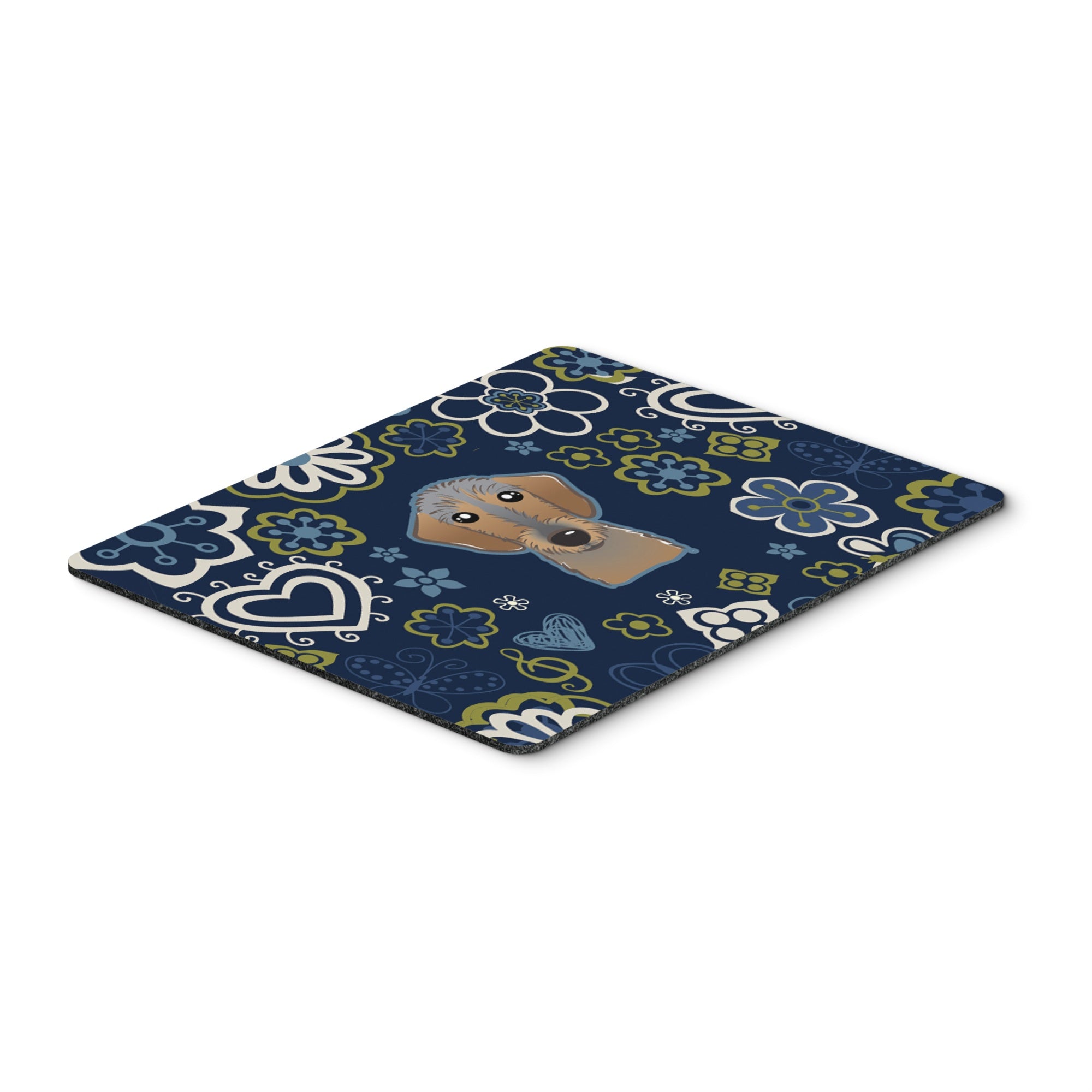 Blue Flowers Wirehaired Dachshund Mouse Pad, Hot Pad Or Trivet