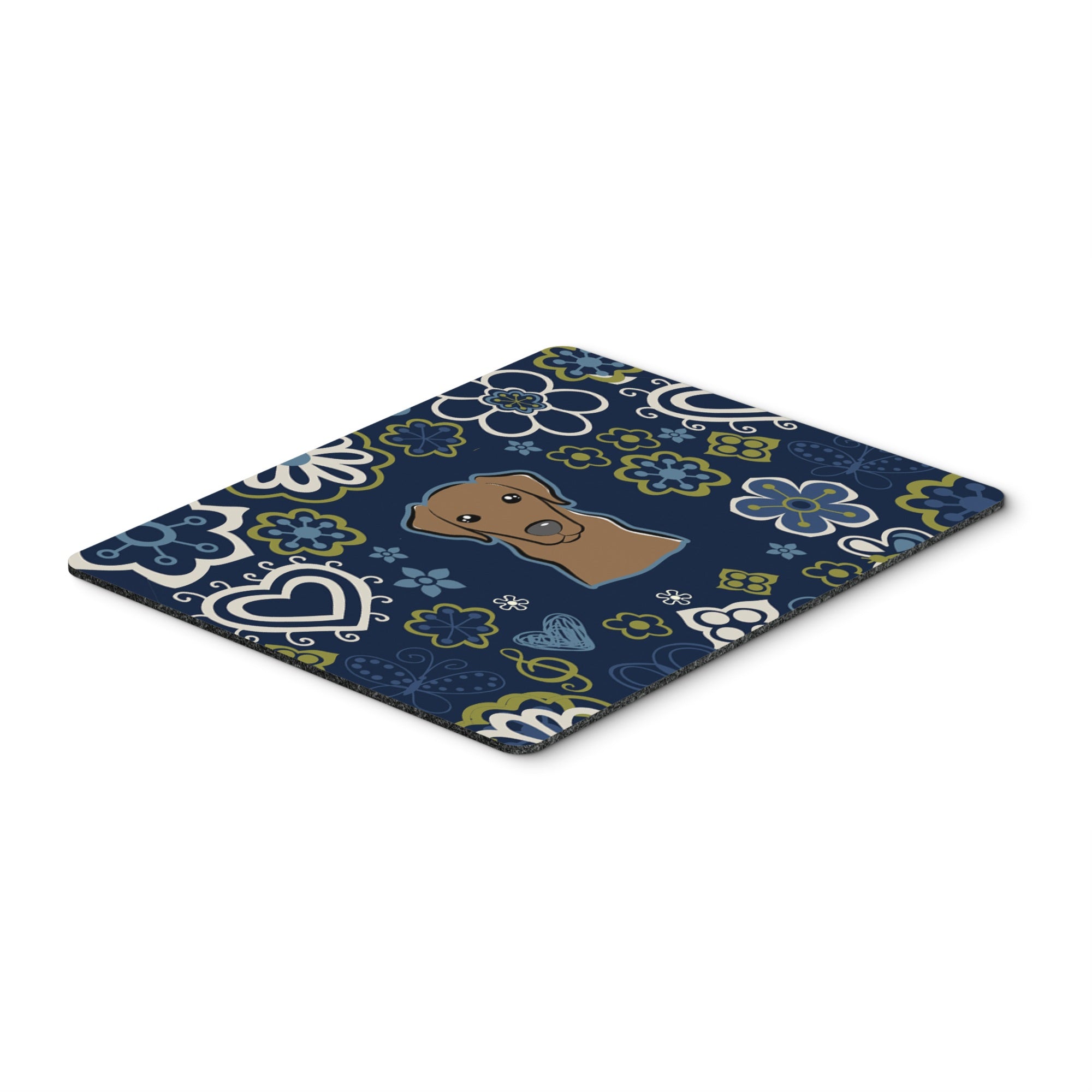 Blue Flowers Chocolate Labrador Mouse Pad, Hot Pad Or Trivet