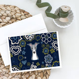 Blue Flowers Italian Greyhound Greeting Cards And Envelopes Pack Of 8