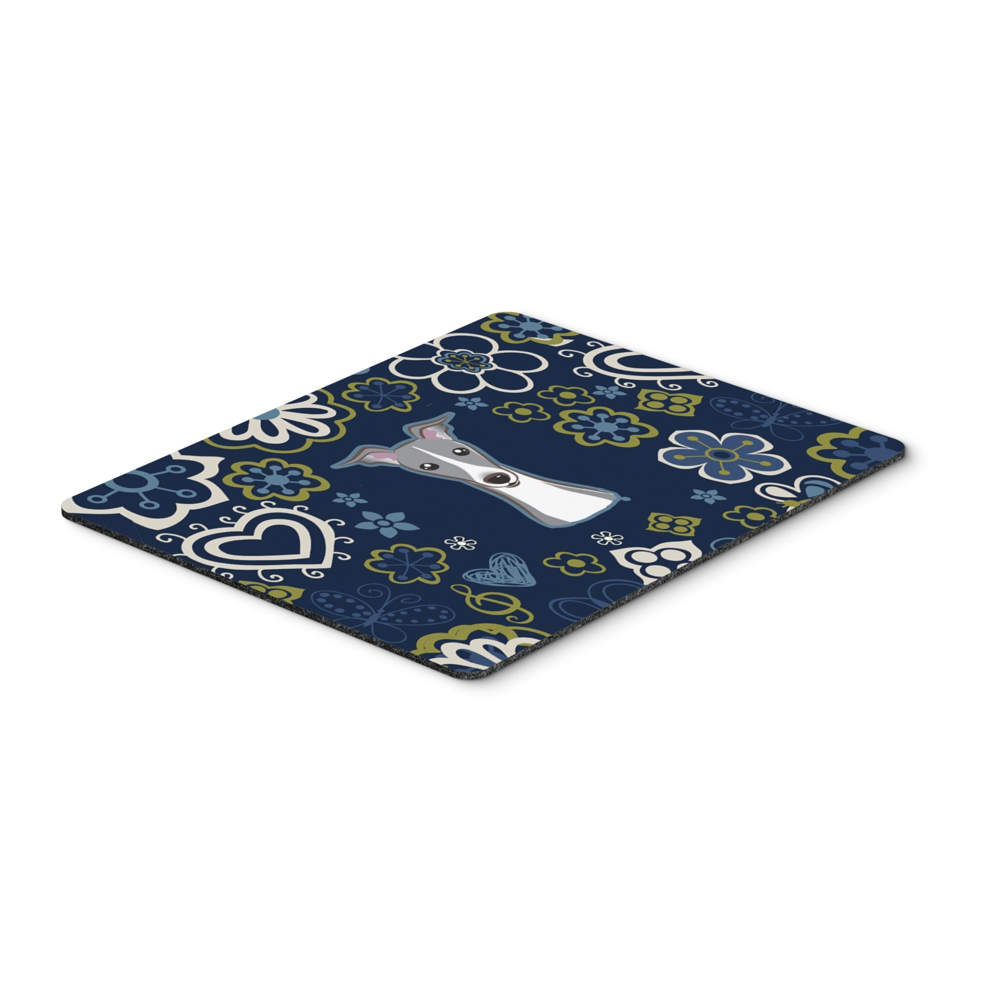 Blue Flowers Italian Greyhound Mouse Pad, Hot Pad Or Trivet