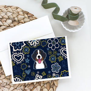 Blue Flowers Bernese Mountain Dog Greeting Cards And Envelopes Pack Of 8